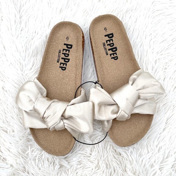 NEW PepPep Collection slip on sandal with satin bow cork footbed boho ch… - Picture 1 of 3